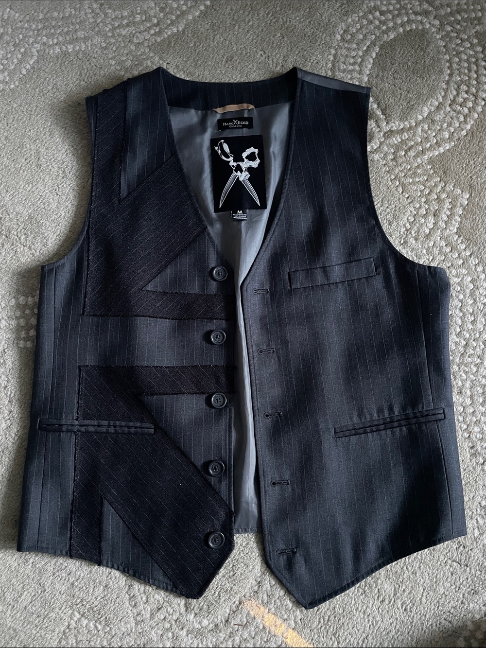 Marc Ecko Men's Black Pinstripe Vest - Tuxedo Style Waistcoat